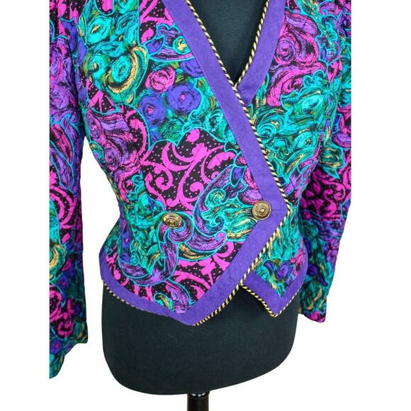 Vintage 80s Act 1 Quilted Tuxedo Jacket Formal Event Cocktail Purple - Picture 4 of 5